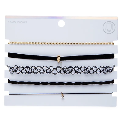 black lightning bolt choker necklaces 5-piece set