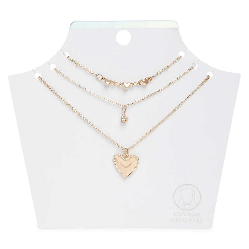 gold heart layer necklaces 3-piece set