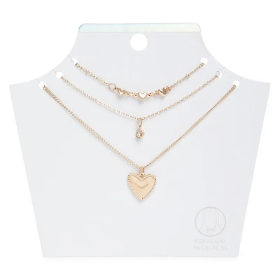 gold heart layer necklaces 3-piece set