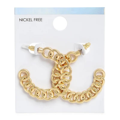 gold chain open hoop nickel-free earrings