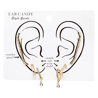 rhinestone & gold huggie earrings set