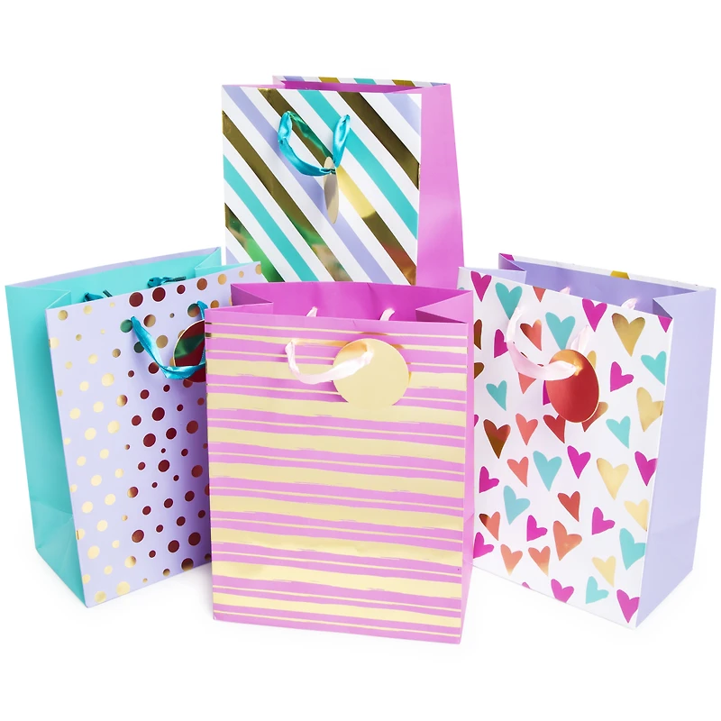 Medium Gift Bag- Hearts/Stripes 9in X 7in