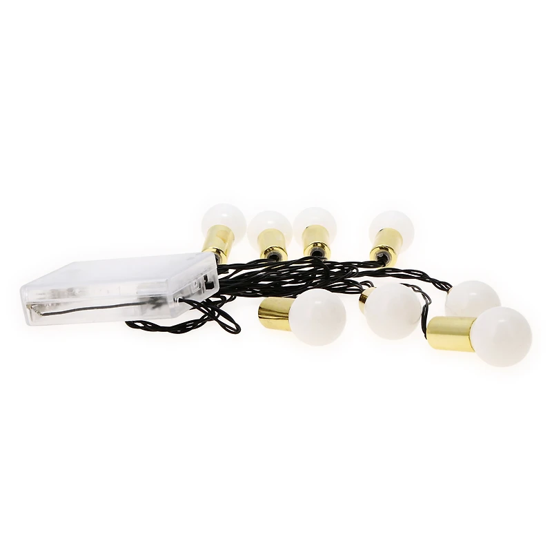 6ft frosted bulb string lights with gold accents, battery operated
