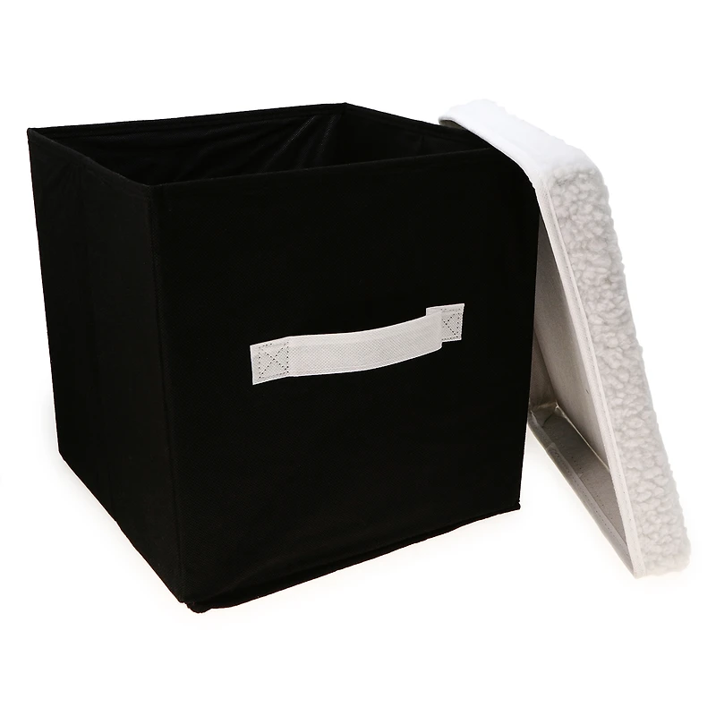 collapsible storage cube with sherpa lid 11in x 11in