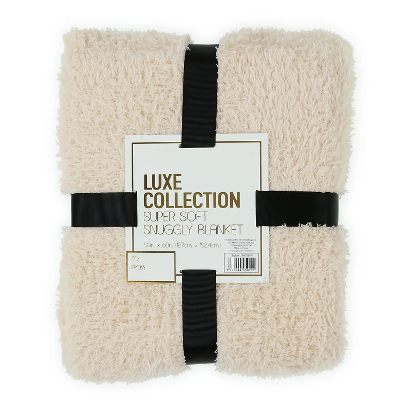 luxe collection super soft snuggly blanket, cream 50in x 60in
