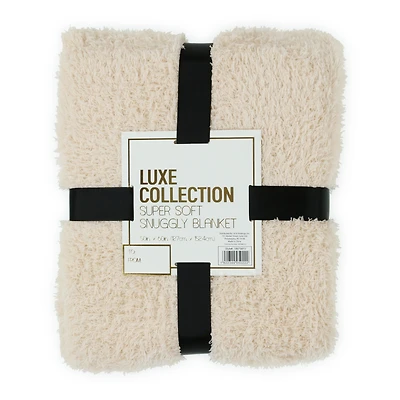 luxe collection super soft snuggly blanket, cream 50in x 60in