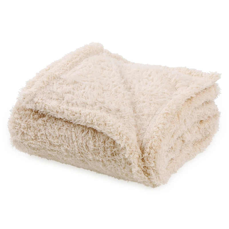 luxe collection super soft snuggly blanket, cream 50in x 60in