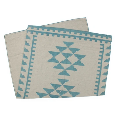 printed cotton rug 3ft x 5ft - blue