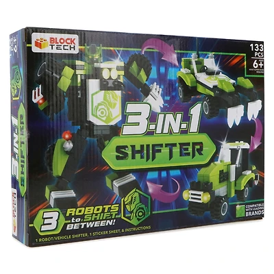 block tech® 3-in-1 shifter robot-vehicle build set