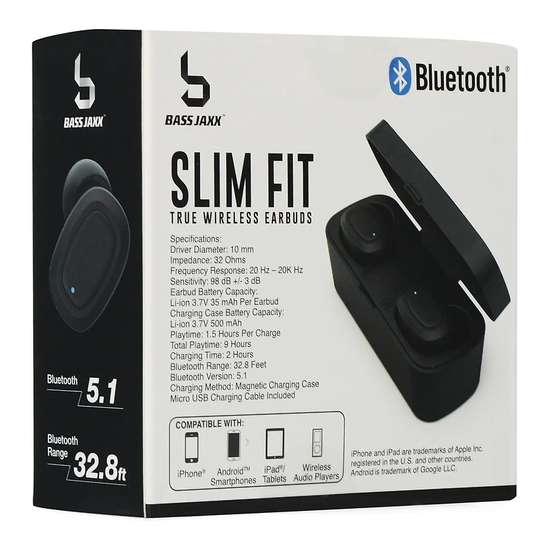 slim fit bluetooth® earbuds with charging case