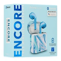 encore bluetooth® earbuds with microphone & pattern case - blue marble