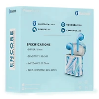 encore bluetooth® earbuds with microphone & pattern case - blue marble