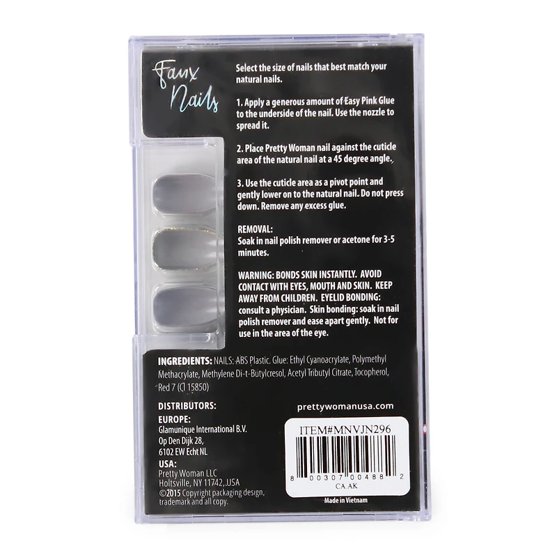 pretty woman faux nails 24-piece with glue - gold & gray