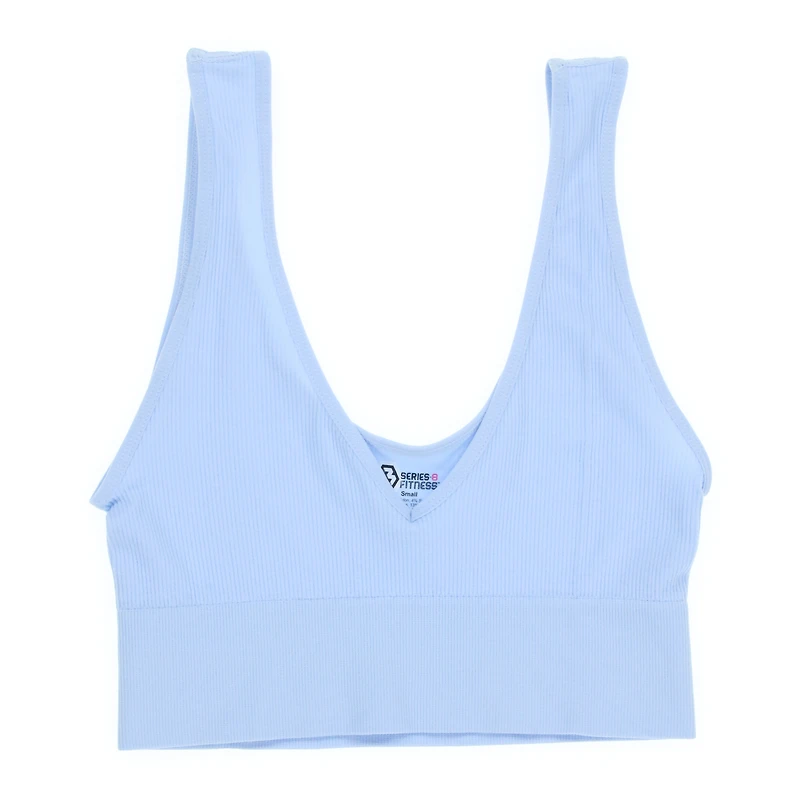 Blue V Neck Ribbed Bralette