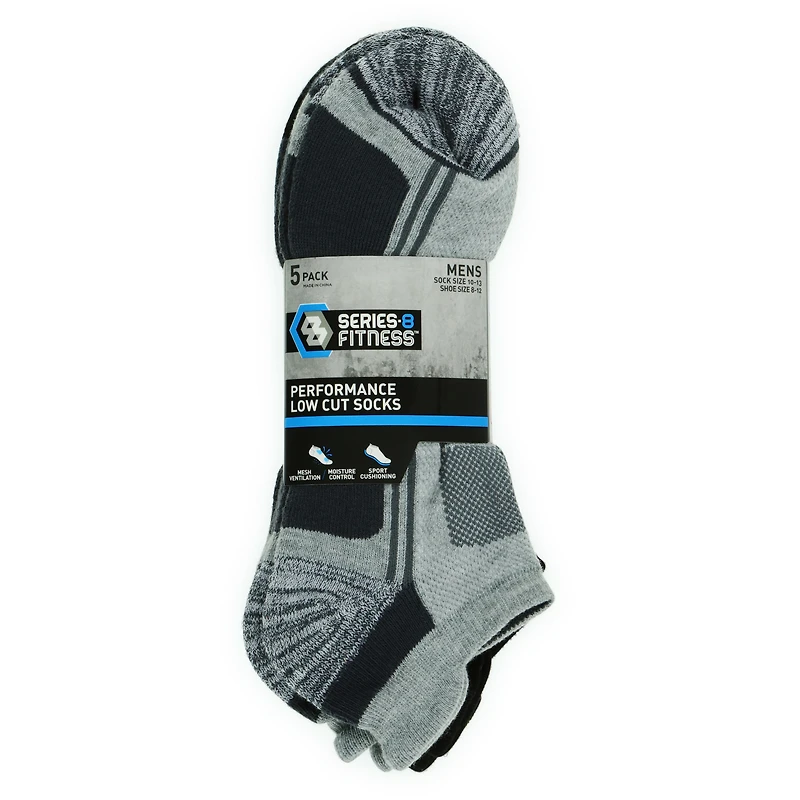 series-8 fitness™ men's low-cut performance socks 5-pack, gray & black