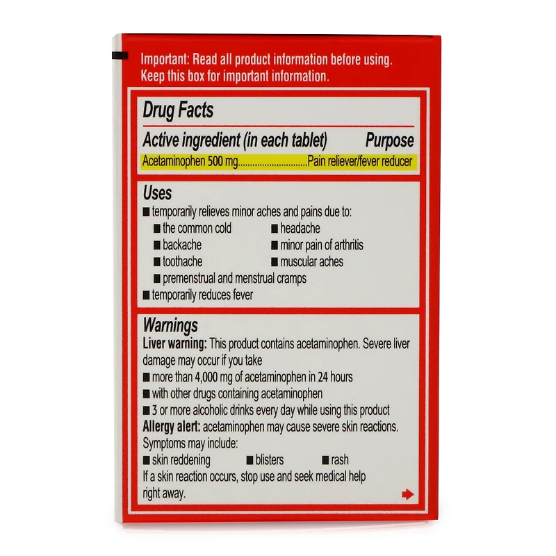 extra strength tylenol® acetaminophen 500mg, 24 coated tablets