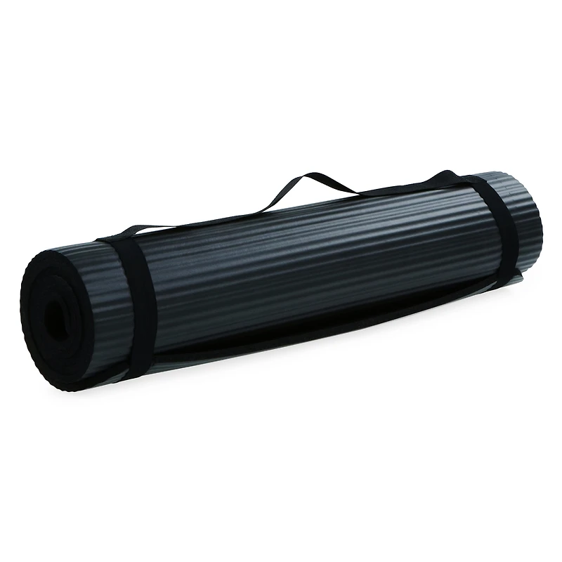 series-8 fitness™ extra thick black yoga mat with carrying strap 68in x 24in x 0.3in