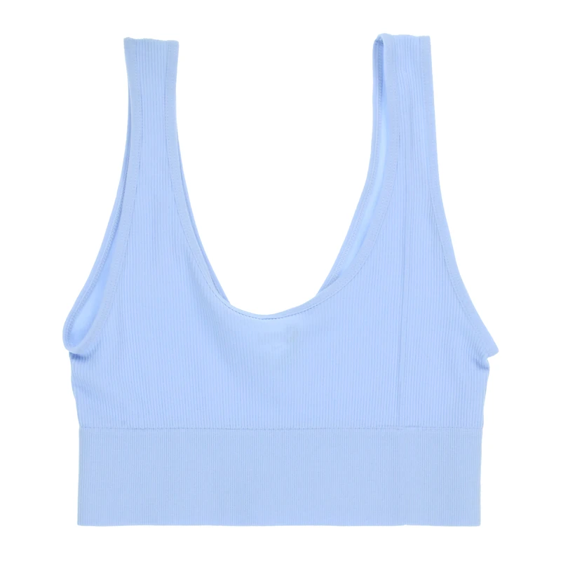 Blue V Neck Ribbed Bralette