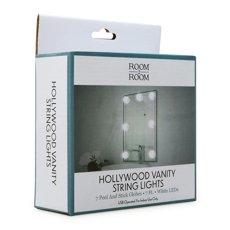 hollywood vanity LED globe string lights 7ft, usb-powered