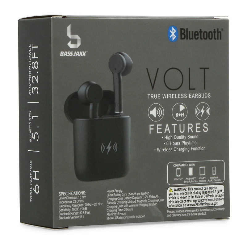 volt bluetooth® true wireless earbuds with charging compatible case