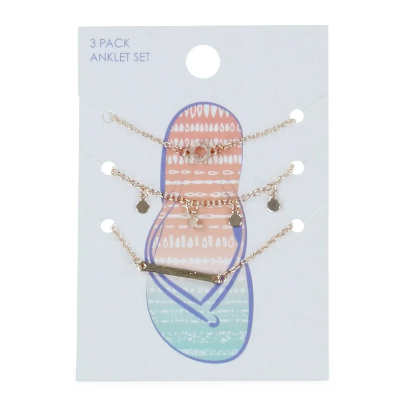 rose gold charm anklets set 3-count