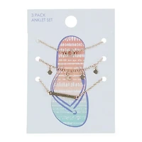 rose gold charm anklets set 3-count