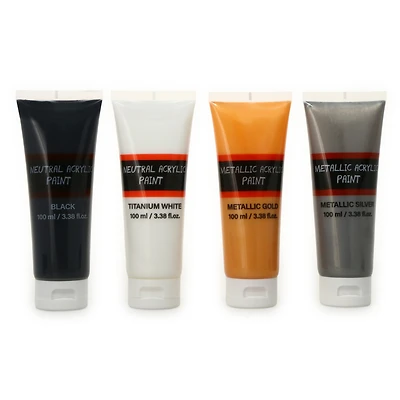 neutral & metallic acrylic paint tubes 4-pack, 100ml each