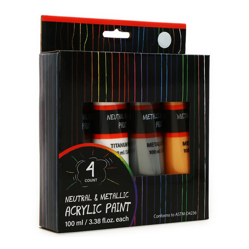 neutral & metallic acrylic paint tubes 4-pack, 100ml each