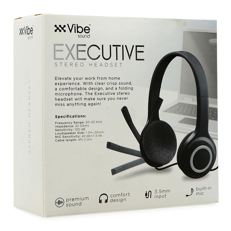 executive wired stereo headset with boom mic