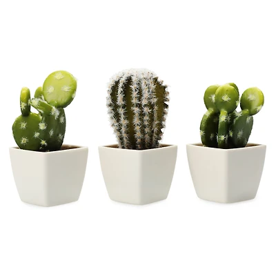 3-count mini faux cactus plants