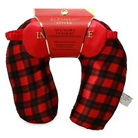 plaid satin memory foam neck pillow & eye mask set