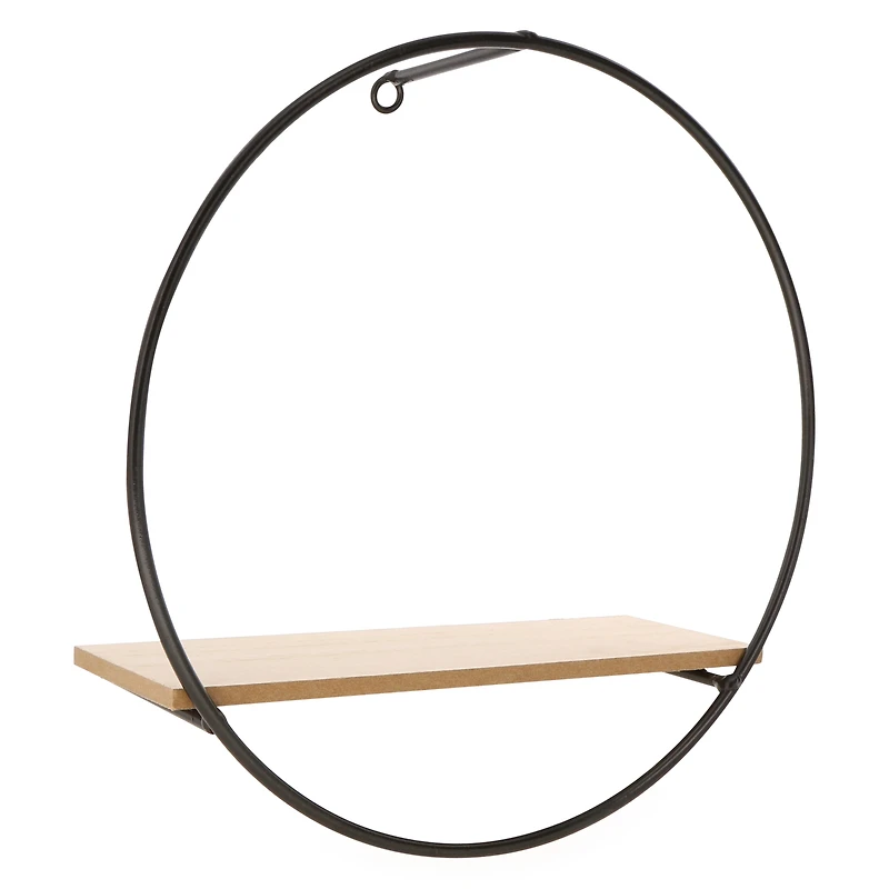 round metal & wood wall shelf 10in