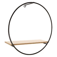 round metal & wood wall shelf 10in