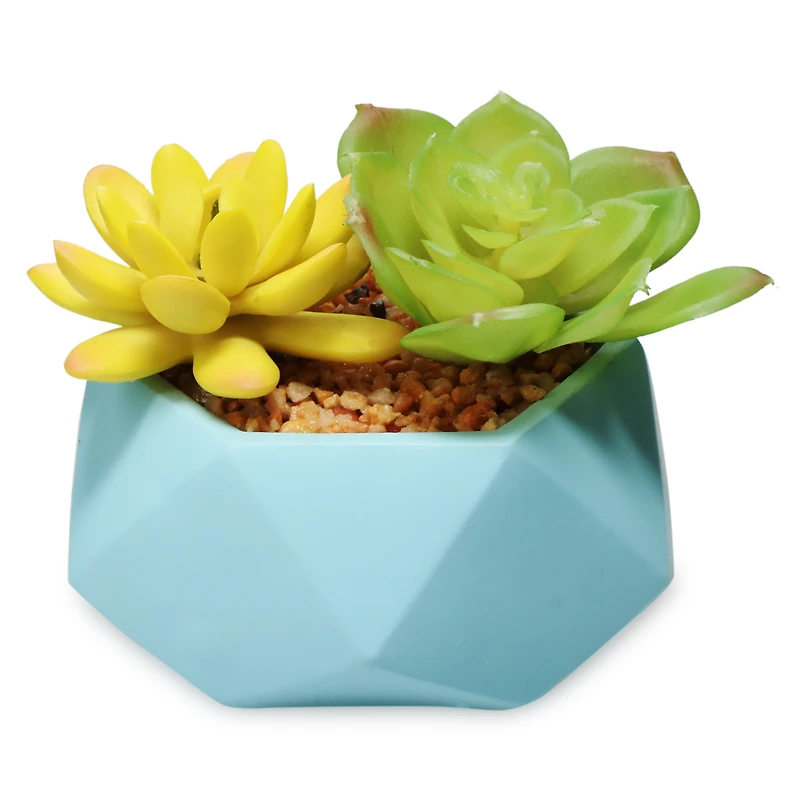 faux succulent plants white geometric planter