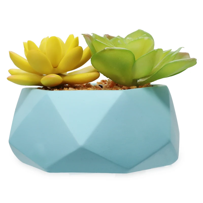 faux succulent plants white geometric planter