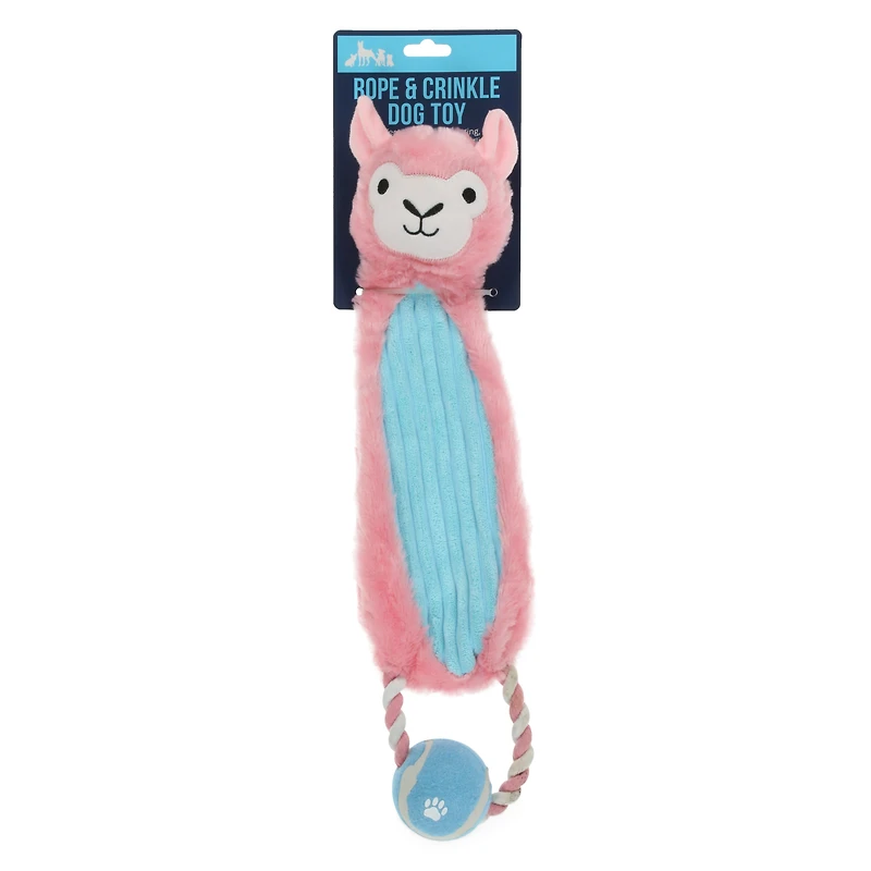 plush crinkle dog toy with tennis ball