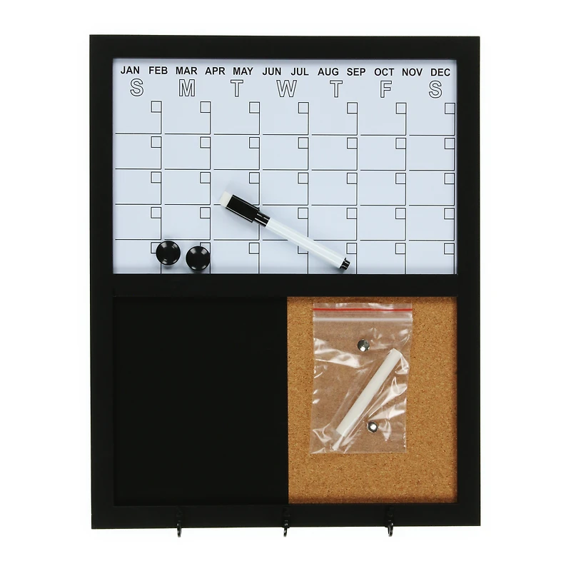 dry erase calendar w/ chalkboard, corkboard 15in