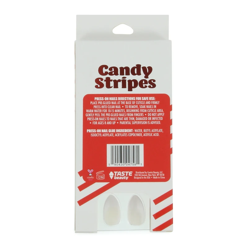 candy stripe press-on nails 18-piece set