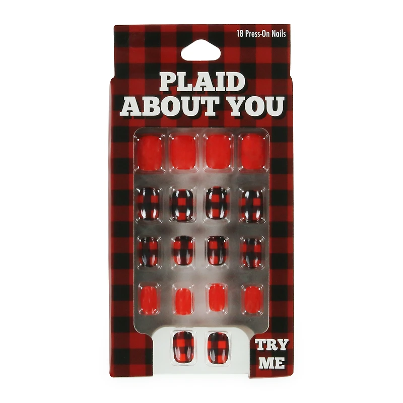 plaid press-on nails 18-piece set