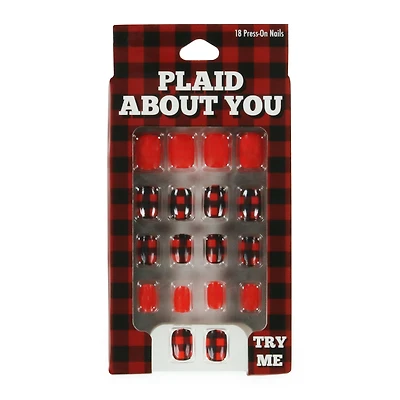 plaid press-on nails 18-piece set