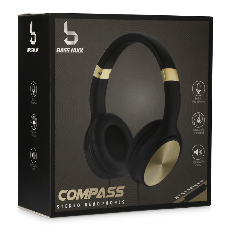 compass wired stereo headphones with mic -black