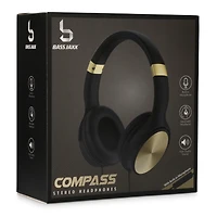 compass wired stereo headphones with mic -black