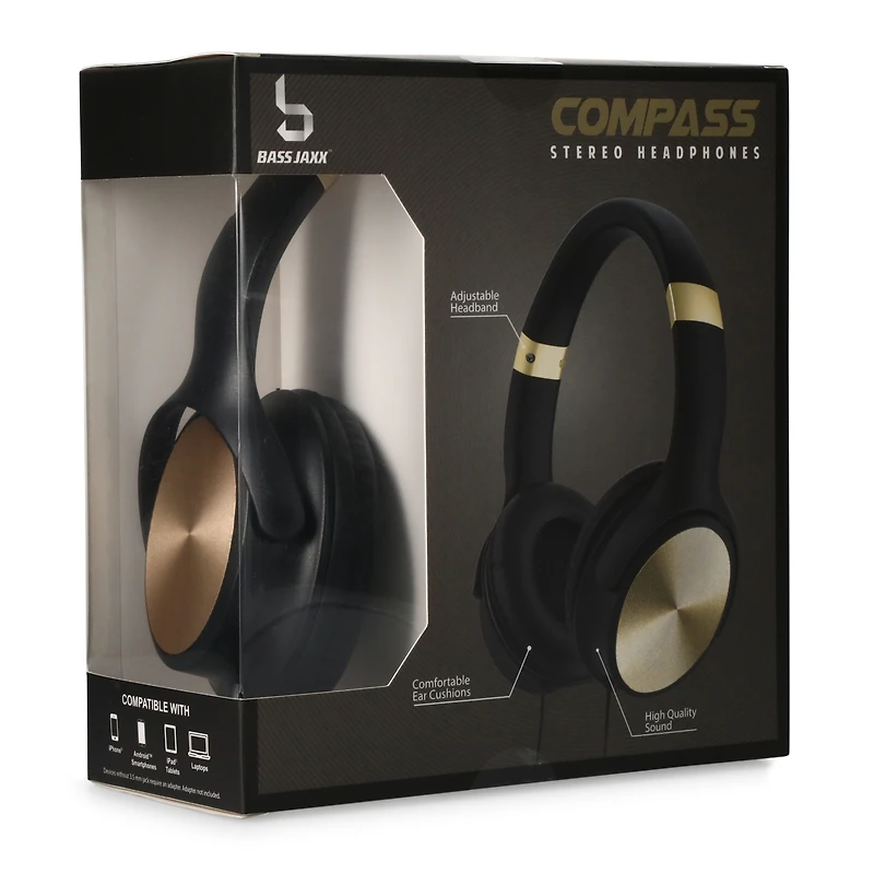 compass wired stereo headphones with mic -black