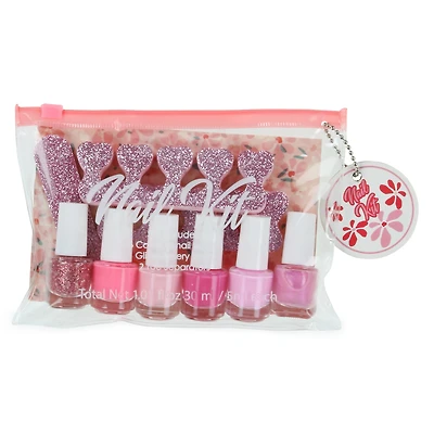 pink nail kit with 6 x nail polish
