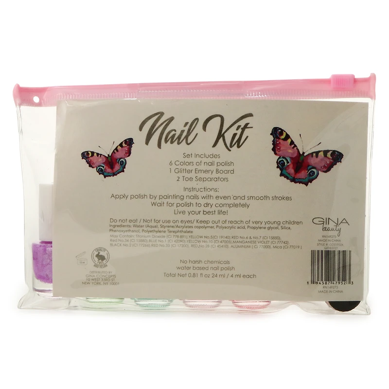 butterfly nail kit with 6 x nail polish