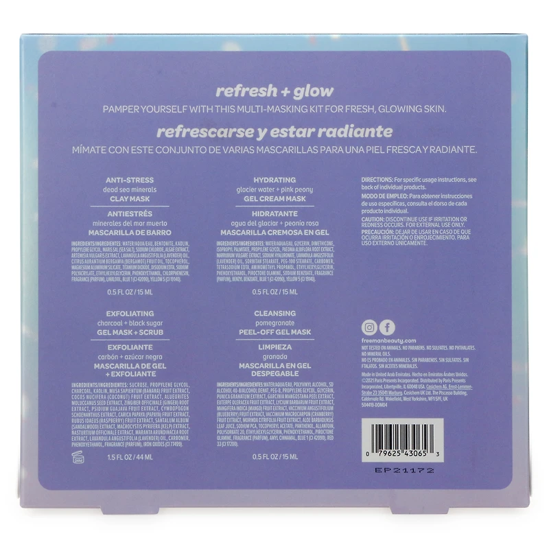 freeman® refresh + glow face mask kit 5-piece
