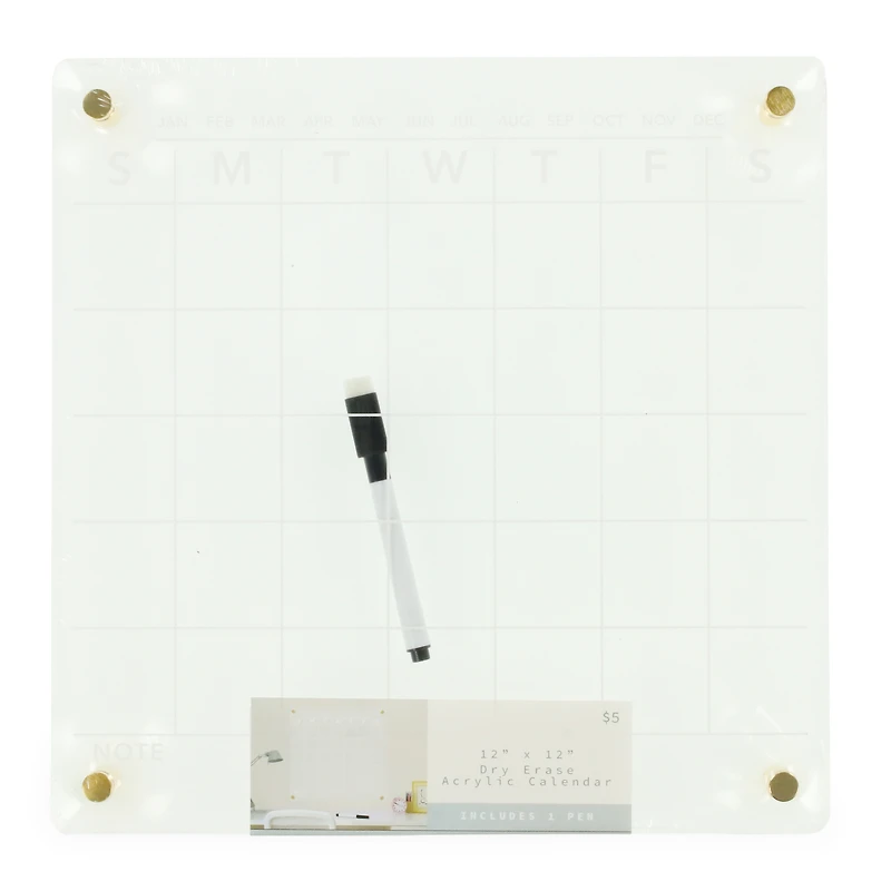 clear acrylic dry erase wall calendar 12in x 12in