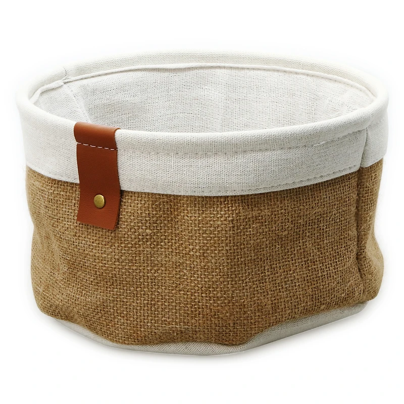 round linen & jute storage bin 10in