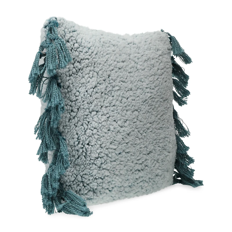 emerald green sherpa throw pillow with fringe trim 16in x 18in