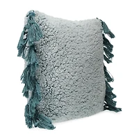 emerald green sherpa throw pillow with fringe trim 16in x 18in